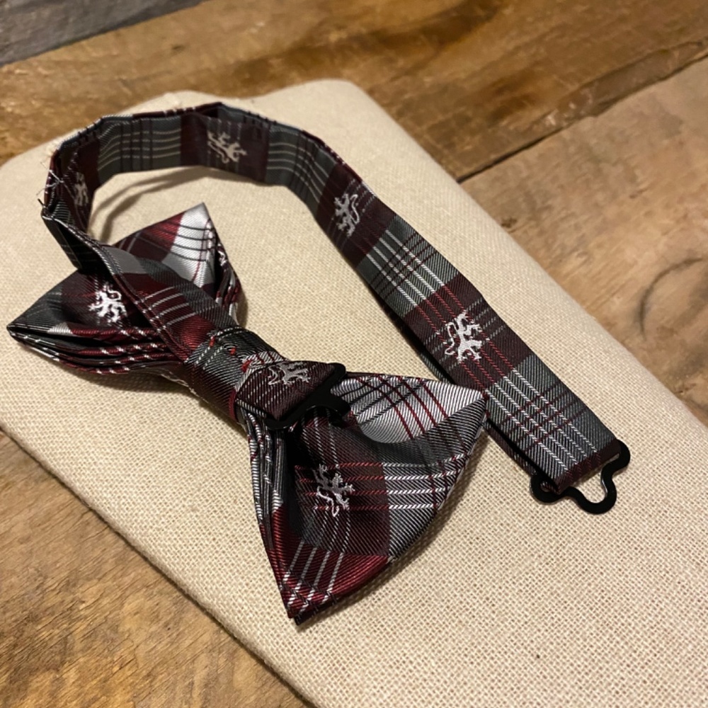NWOT Classic Bow Tie in Grey, Burgundy, and Silver - Fully Adjustable, Pre-Tied